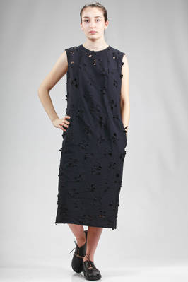 longuette sheath dress in light polyester cloth with small flowers laser carved  - 157
