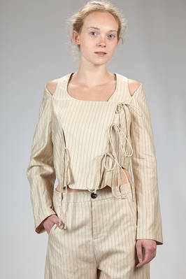 spencer short jacket in cotton canvas, modal, linen and mulberry silk with vertical stripes and braided metallic thread  - 359