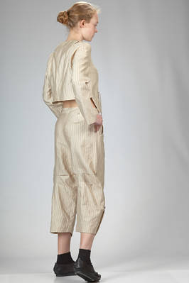 giacca corta a spencer in tela a righe verticali di cotone, modal, lino e seta di gelso con filo metallico intrecciato - RENLI SU 