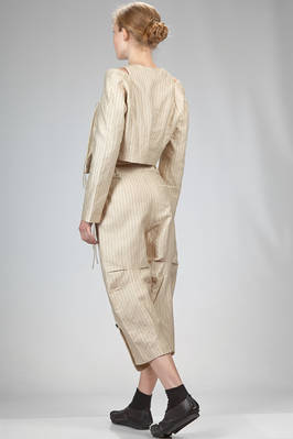 giacca corta a spencer in tela a righe verticali di cotone, modal, lino e seta di gelso con filo metallico intrecciato - RENLI SU 