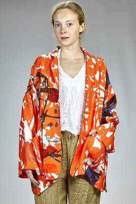 long and wide jacket in linen cloth with brushstrokes pattern  - 195