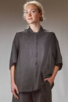wide hip-length shirt in soft linen, cashmere, cotton and silk honeycomb knit  - 227