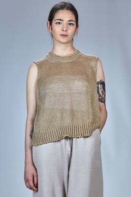 hip length vest in linen and cotton mesh  - 227