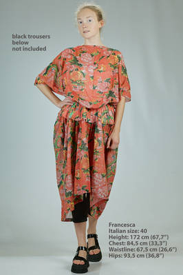 under-the-knee dress in cotton voile with oriental flowers pattern  - 74