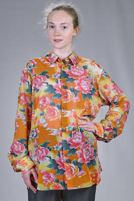 long, straight classic man-shirt in cotton georgette with oriental flowers pattern  - 74