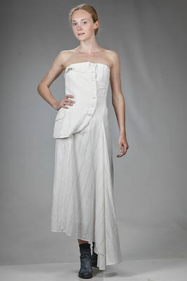 asymmetrical sheath dress in linen and cotton crêpe with thin vertical stripe  - 163