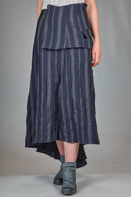 longuette skirt, asymmetrical in washed pinstripe cotton  - 163