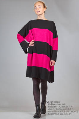 wide calf length dress in horizontal bicolor stripes wool stockinette stitch  - 195