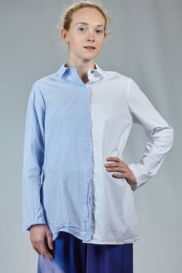 long and wide shirt in washed cotton poplin, one side with thin vertical stripes, one side in solid color  - 364