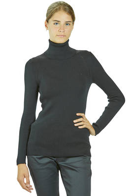 hip-length sweater with high neck with vertical wool ribs  - 74