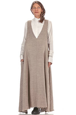 long and wide pinafore dress in virgin wool and linen chevron, lined in cupro  - 163