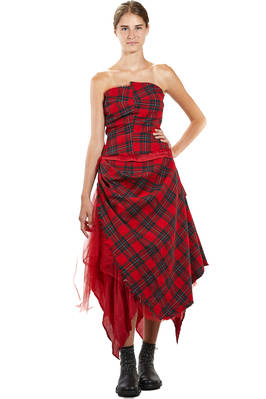 two-piece 'sculpture' dress in wool tartan, silk tulle and cupro base  - 163