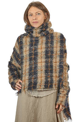 wide and asymmetrical sweater in mouflon knit of mohair, wool and check nylon  - 163