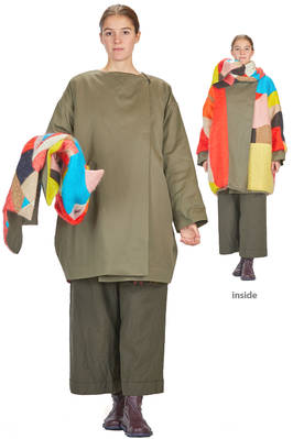 wide coat, below the knee, in cotton twill and mouflon mohair, llama and multicolor polyamide  - 195