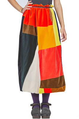 long and wide skirt in multicolor smooth cotton velvet and silk taffeta  - 195