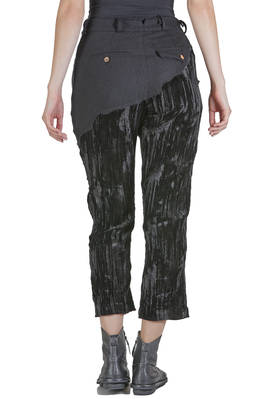 slim fit trousers in virgin wool gauze and viscose and elastane velvet - ARCHIVIO J. M. RIBOT 