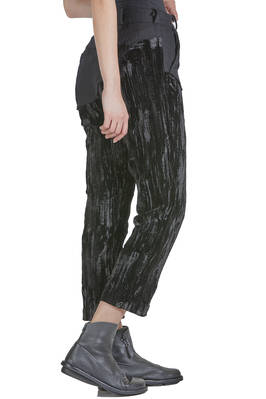 slim fit trousers in virgin wool gauze and viscose and elastane velvet - ARCHIVIO J. M. RIBOT 
