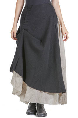 long and wide skirt in virgin wool gauze and washed linen gauze  - 382
