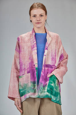 wide long jacket in flamed printed linen canvas  - 360