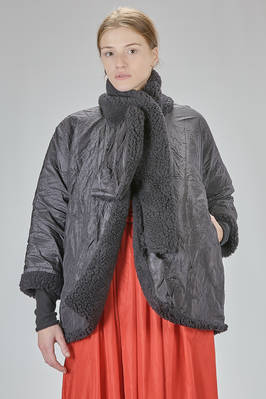Wide hip-length caban in wool shearling and washed silk taffeta  - 195