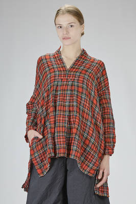 long and wide shirt in washed wool tartan gauze  - 195