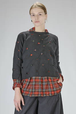 hip-length, wide shirt in boiled and perforated wool knit  - 195