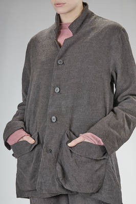 long and flared jacket in washed wool and linen canvas  - 371