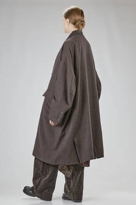 cappotto over, sotto al ginocchio, in lana melange, parti in seta stampata ed elastan e parti e in tela di cotone e cupro - ZIGGY CHEN 