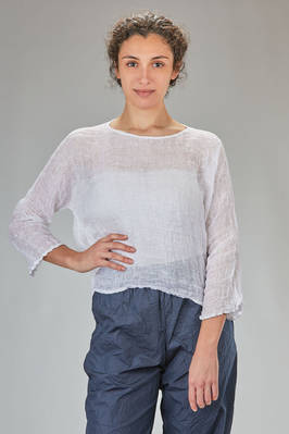 short and wide shirt in washed white linen  - 195