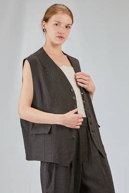 oversized gilet in washed and garment dyed viscose and linen chevron - ALBUM DI FAMIGLIA 