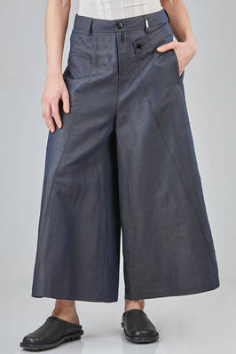 high waist trousers in linen and greige cotton denim  - 406