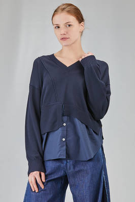 hip-lenght sweater, wide and asymmetric, in cotton knit and cotton poplin  - 406