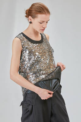 'two pieces' tank top in glittery polyester jersey and in silver polyurethane micro-sequins - JUNYA WATANABE 