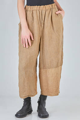 wide trousers in patchwork blocks in flamed and washed linen canvas tone on tone  - 385