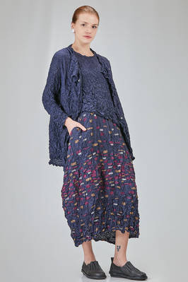 long and wide jacket, in polyester froissé with horizontal stripes tone on tone - SHU MORIYAMA 