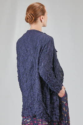 long and wide jacket, in polyester froissé with horizontal stripes tone on tone - SHU MORIYAMA 