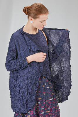 long and wide jacket, in polyester froissé with horizontal stripes tone on tone - SHU MORIYAMA 