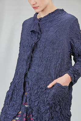 long and wide jacket, in polyester froissé with horizontal stripes tone on tone - SHU MORIYAMA 