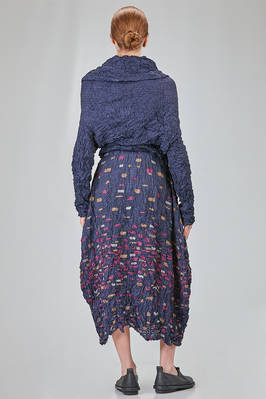 long and wide jacket, in polyester froissé with horizontal stripes tone on tone - SHU MORIYAMA 