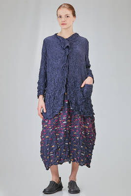 long and wide jacket, in polyester froissé with horizontal stripes tone on tone - SHU MORIYAMA 