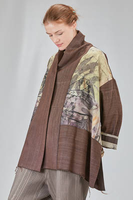 below the hip kimono style jacket crafted in wool bourette and viscose patchwork, parts in cotton - CHRISTINE MOREAU 