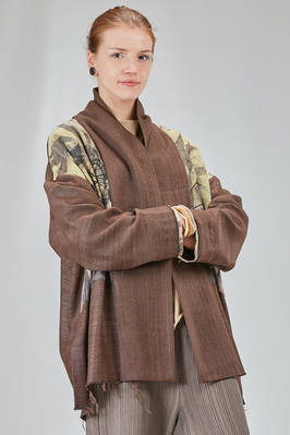 below the hip kimono style jacket crafted in wool bourette and viscose patchwork, parts in cotton - CHRISTINE MOREAU 