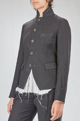 hip-lenght jacket, slim, in washed wool and ramié sallia with parts in viscose and polyamide shantung jacquard - FORME D' EXPRESSION 