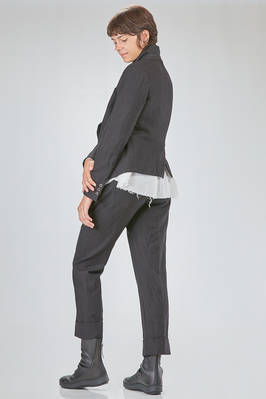 hip-lenght jacket, slim, in washed wool and ramié sallia with parts in viscose and polyamide shantung jacquard - FORME D' EXPRESSION 