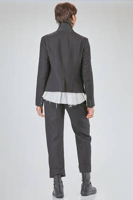 hip-lenght jacket, slim, in washed wool and ramié sallia with parts in viscose and polyamide shantung jacquard - FORME D' EXPRESSION 