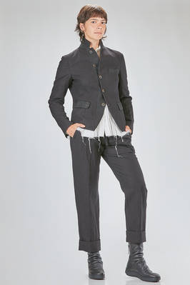 hip-lenght jacket, slim, in washed wool and ramié sallia with parts in viscose and polyamide shantung jacquard - FORME D' EXPRESSION 