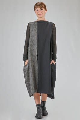 longuette dress, slim, in wool, viscose and silk patchwork  - 163