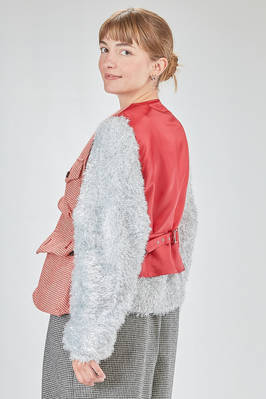 hip-lenght gilet, wide, in wool and polyurethane Prince of Wales and polyester canvas - NOIR KEI NINOMIYA 