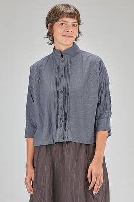 short and wide shirt, in washed cotton poplin with bicolor micro-check  - 415
