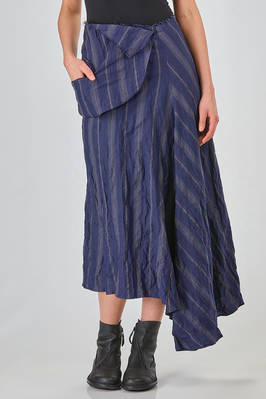 longuette skirt, asymmetrical in washed pinstripe cotton  - 163